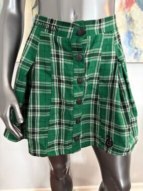HARRY POTTER Green Plaid Button-Front Slytherin Skater Skirt